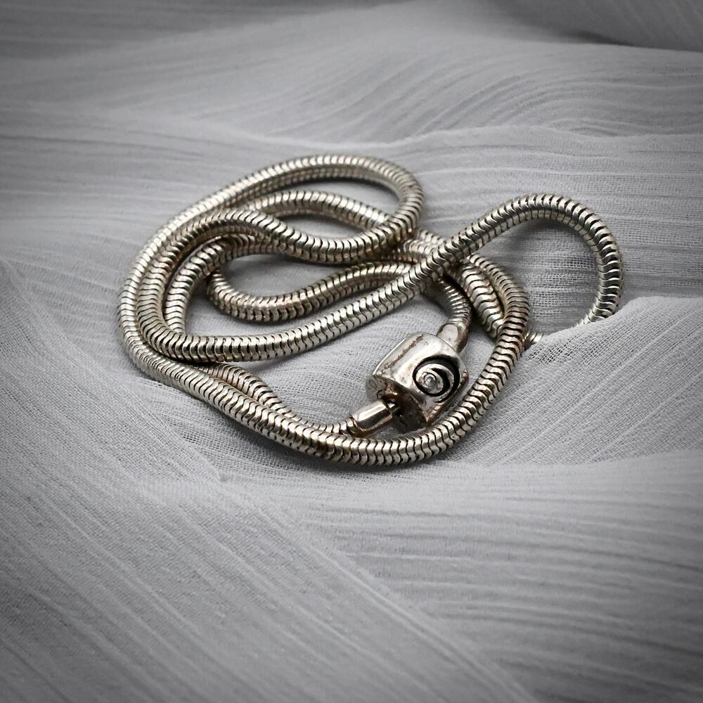 Halia 925 Sterling Silver Snake Chain Charm Starter Diamond Clasp 18" 17.8g - Picture 4 of 6